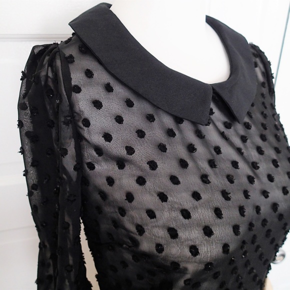 🔴3/$23!🔴Monteau sheer blouse flocked peterpan - Picture 4 of 8